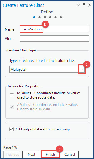 The Create Feature Class pane.