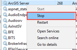 Stopping the ArcGIS Server service in Task Manager