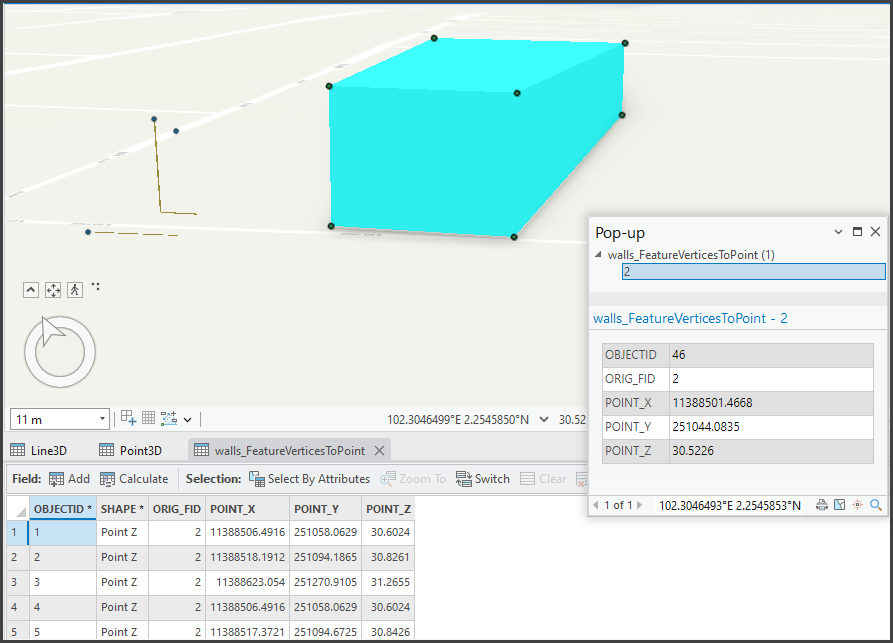 The x, y, and z values when clicking any point of the point feature