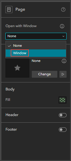 In the Page pane, select the new window