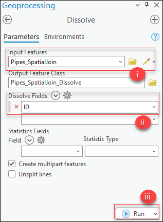 Spatial join feature layer configuration using Dissolve tool