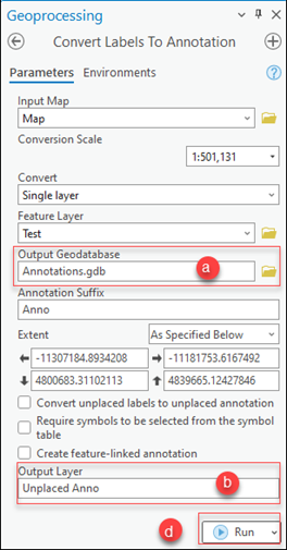Converting unplaced labels to annotations
