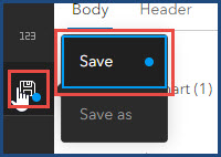 The Save icon and the Save option.