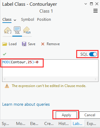 The Label Class pane settings