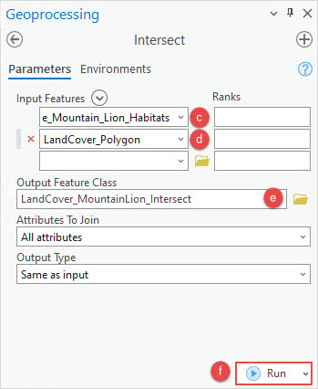 The Intersect parameters configured in the Intersect pane.