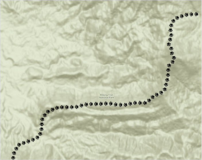 The imported image of animal footprints as the line feature.