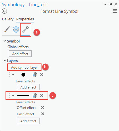 The symbology properties in the Format Line Symbol pane.