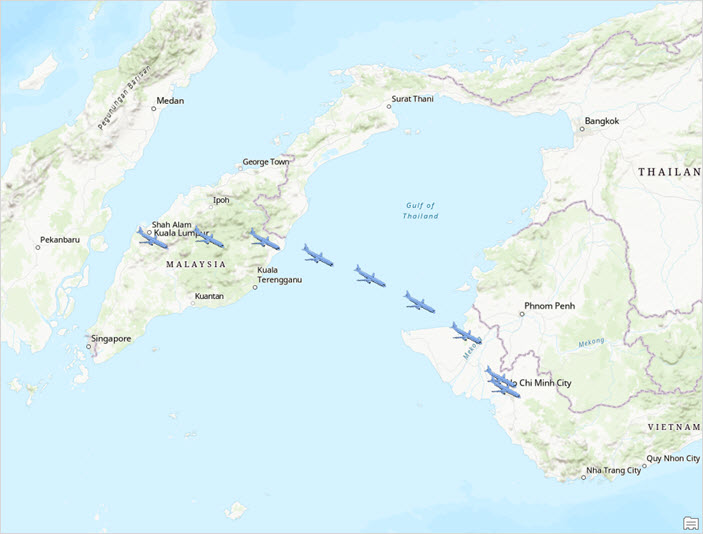 Airplanes as symbology on the line feature.