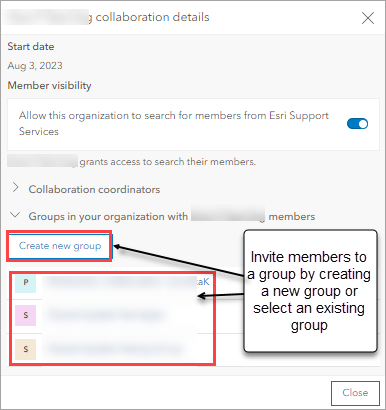 The option to create a new group, or select an existing group in the collaboration details window.