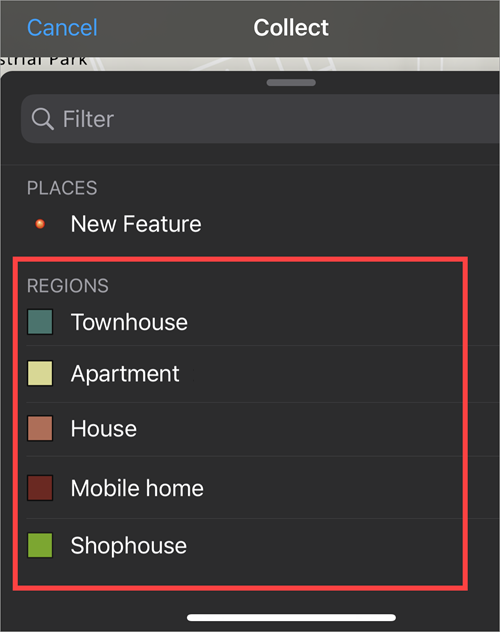 The new feature template displayed in the ArcGIS Field Maps mobile app.