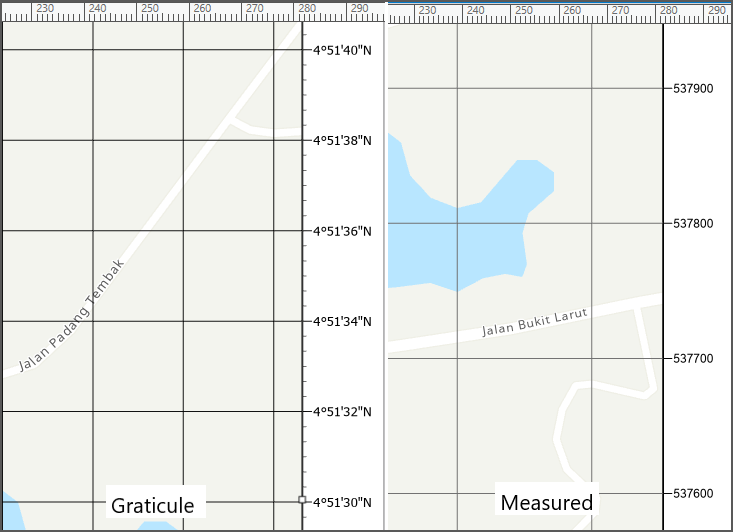 Graticule and measured grid label before splitting