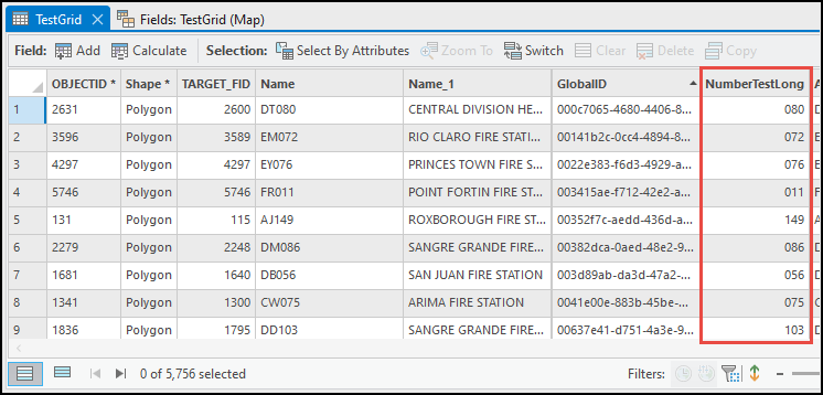 The attribute table of the layer with leading zeroes in ArcGIS Pro