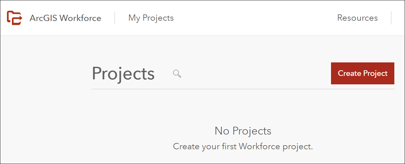 The image of a blank My Projects page in ArcGIS Workforce.