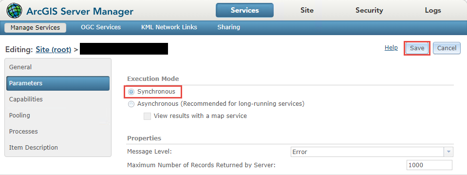 The Synchronous setting in ArcGIS Server Manager