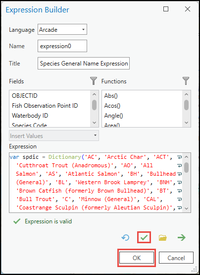 The Expression Builder dialog box