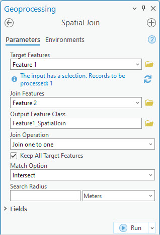 The Spatial Join pane in ArcGIS Pro.