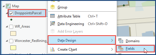 The Fields option in the Data Design selection.