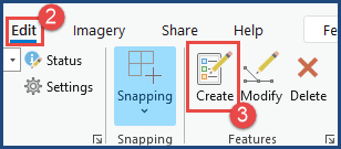 The Edit tab, and the Create button in the Features group.