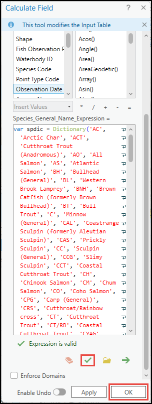 The Calculate Field dialog box