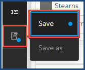 The Save and Save as buttons on the dashboard toolbar.