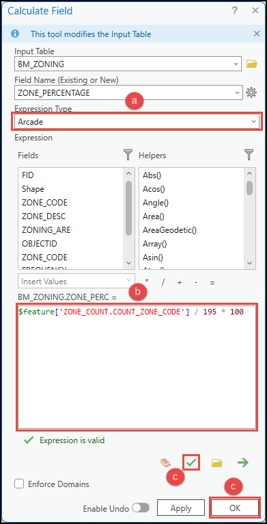 The Calculate Field dialog box with the configured parameters