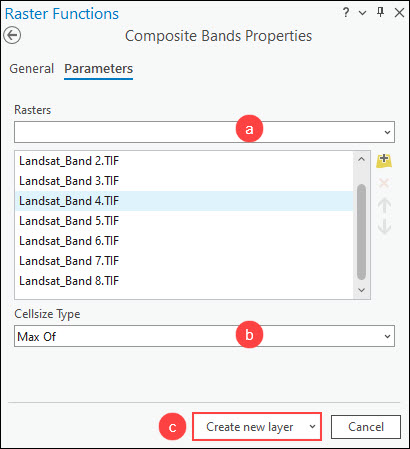 The Composite Bands Properties pane