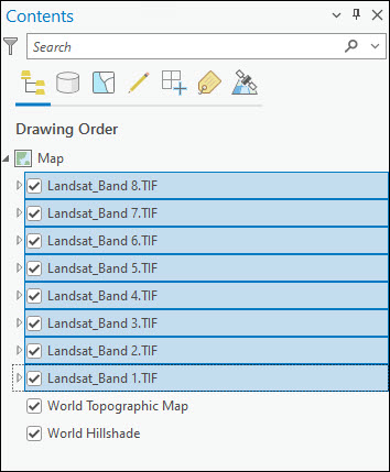 Multiple bands of raster layer are selected