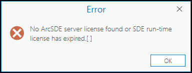 The error window when connecting to existing database connection