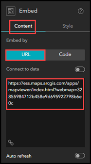 Pasting the copied URL into the Embed widget text box