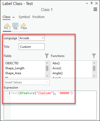 Arcade expression configuration in the Expression box