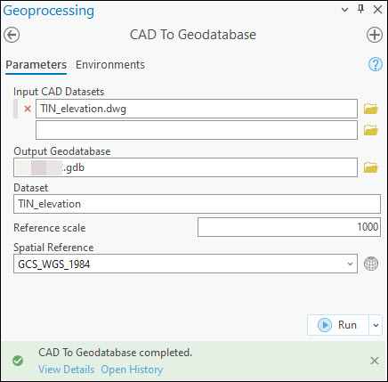 Image of the CAD To Geodatabase pane