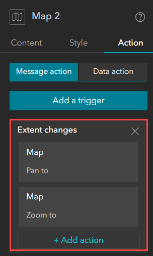 The image of the 'Pan to' and 'Zoom to' actions are added as the triggers to the first map.