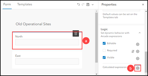 The north field on the form canvas and the Properties pane