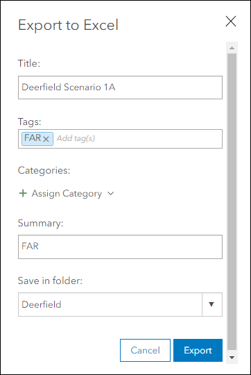 The Export to Excel dialog box