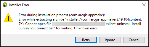 Installer error for Survey123 Connect