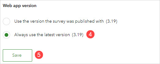 The Version tab in the ArcGIS Survey123 website.