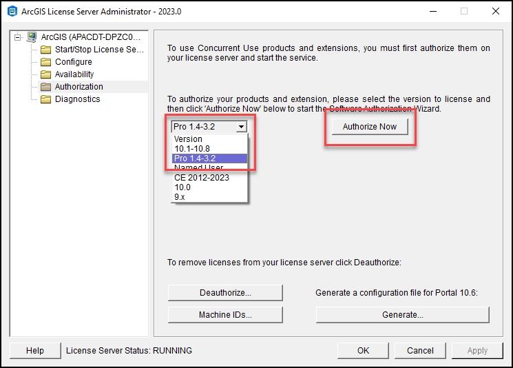 The Authorization tab in License Server Manager