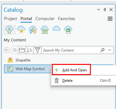 Add and open Web Map to ArcGIS Pro project