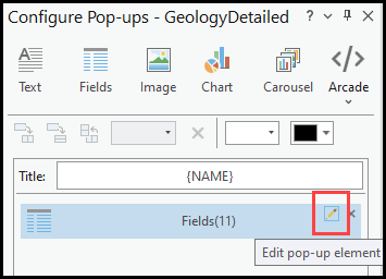 The Edit pop up element icon in the Configure pop ups pane