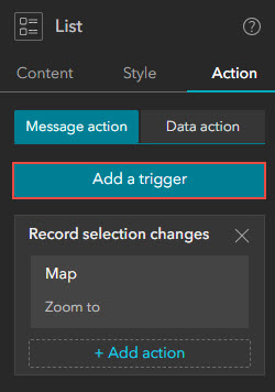 The Add a trigger option on the Action tab on the List panel