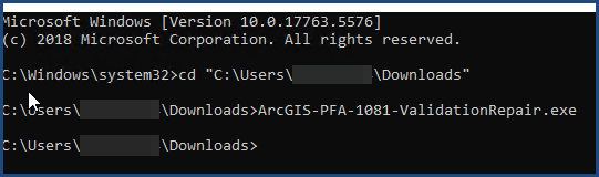 The command in the Windows Administrator: Command Prompt window