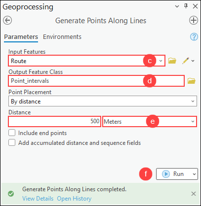 The Generate Points Along Lines pane