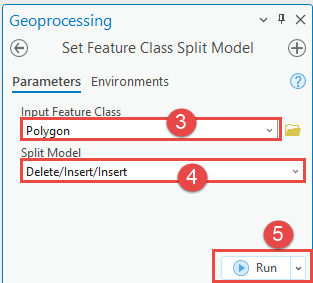 The Set Feature Class Split Model tool used to change the split policy of a feature class