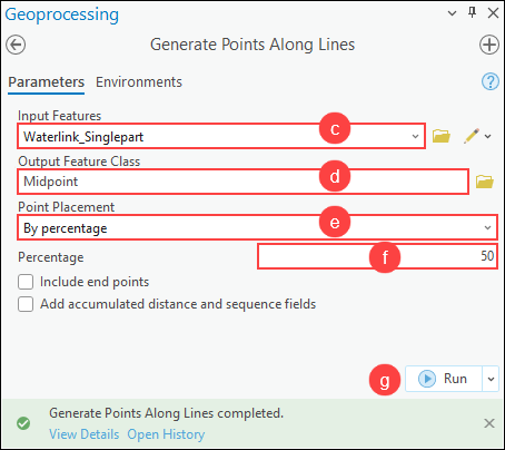 The Generate Points Along Lines pane