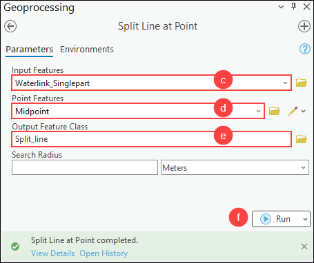 The Split Line at Point pane