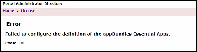 The failed to configure the definitions of the appBundles Essentials Apps error