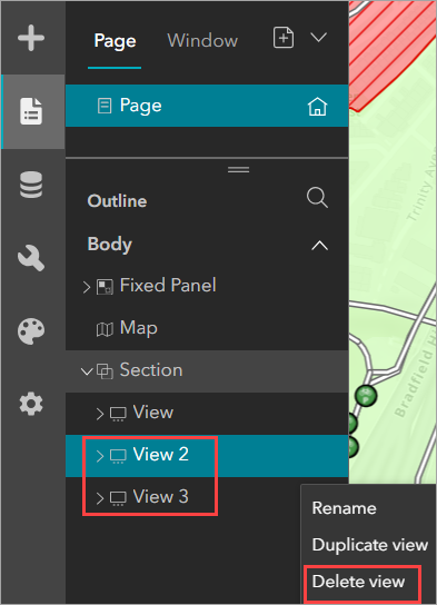 The View 2 and View 3 being deleted from the Section widget.