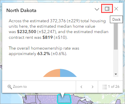 The image of the Dock icon in the pop-up window of the map in both ArcGIS Experience Builder and ArcGIS Instant Apps.