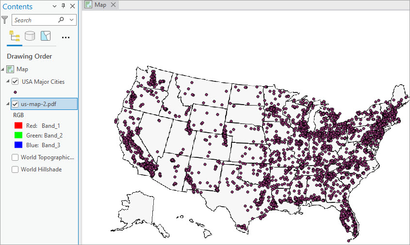 The georeferenced PDF layer on the map.