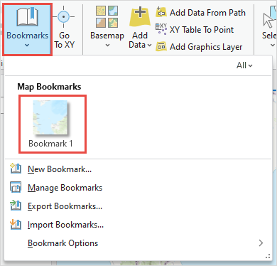 Selecting the map bookmark